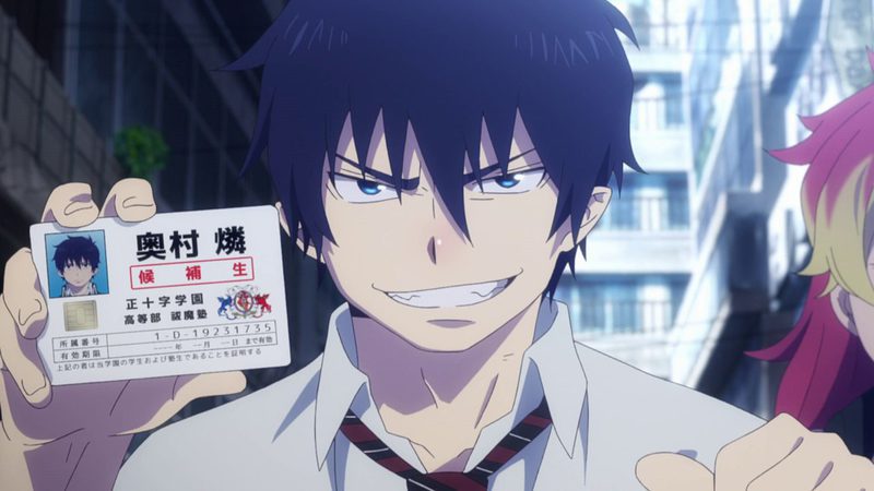 rin con su carnet de aprendiz de exorcista