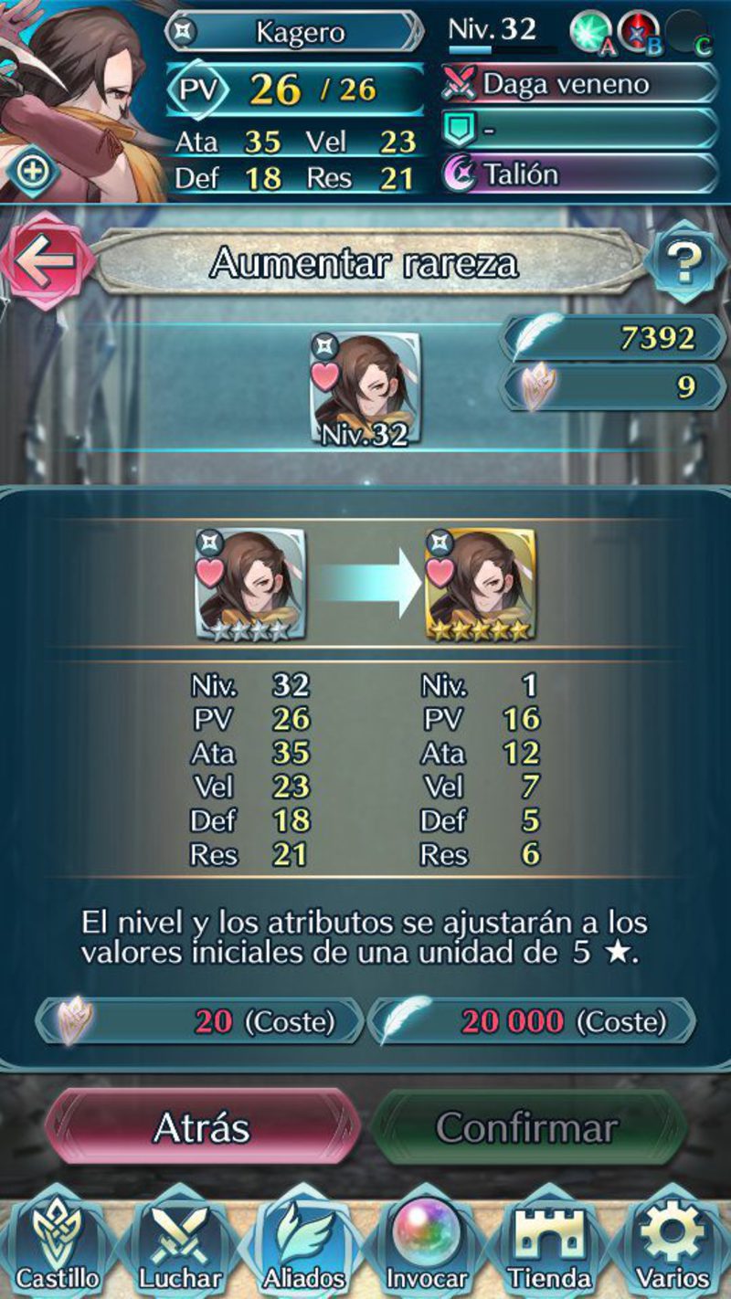 Menú mejorar unidad