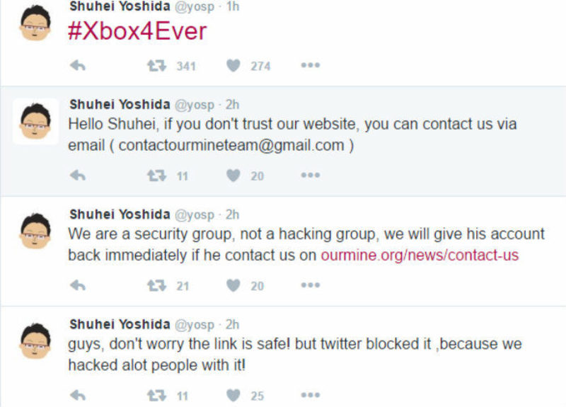  Tuits Yoshida cuenta hackeada