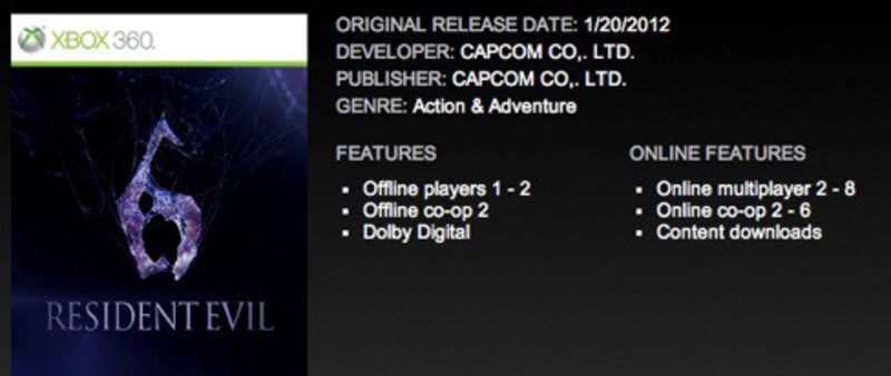 Resident Evil 6 en Xbox Live Marketplace