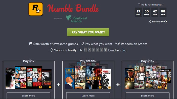 Humble Bundle de Rockstar Games 2018, filtración correcta, Zonared