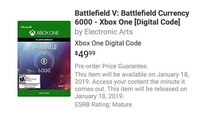 Nueva moneda virtual de Battlefield V filtrada, para enero 2019, Zonared