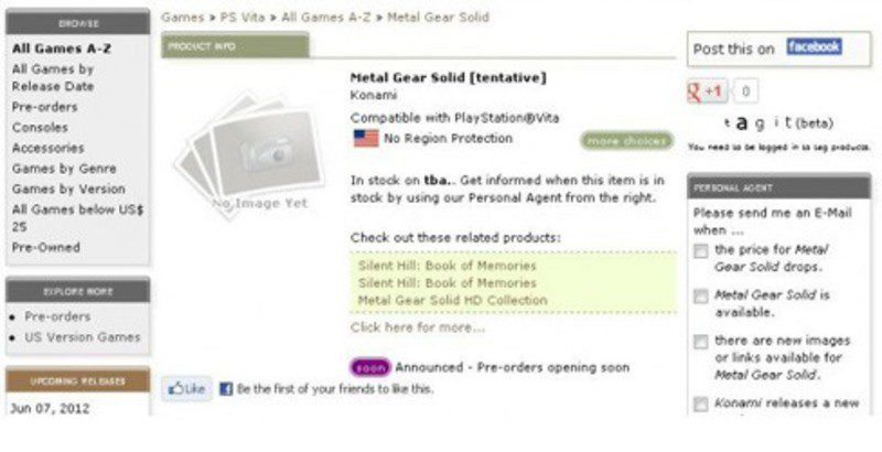 E3 2012: Filtrado un posible 'Metal Gear Solid' para PS Vita