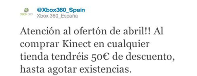 Kinect rebaja su precio 50 euros durante el mes de Abril