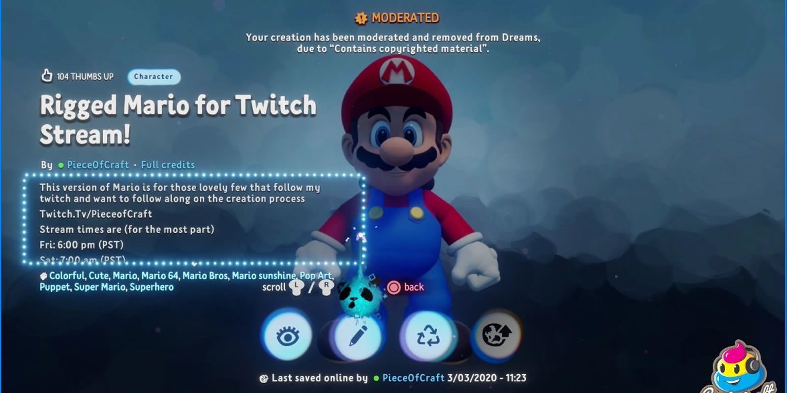 Creaciones de 'Dreams' están siendo eliminadas por "invadir propiedades intelectuales" de Nintendo