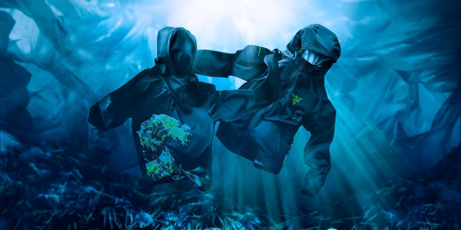 Razer lanza una línea de ropa fabricada con plásticos reciclados del mar e inspirada en la Gran Ola de Kanagawa